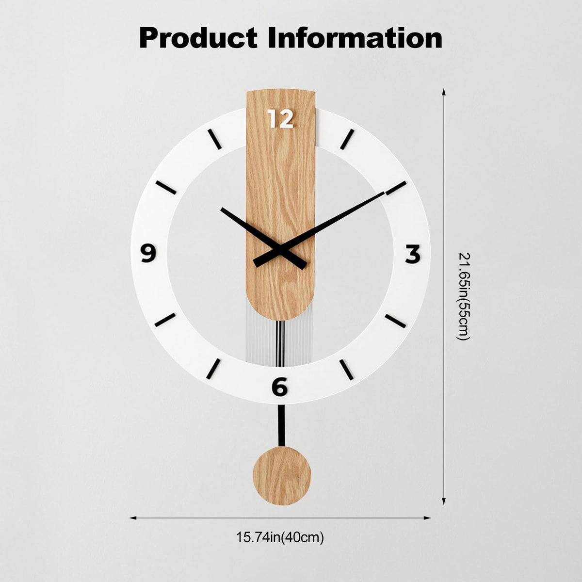 Ergocar Wooden Swing Clock, The Mute Wooden Roman Numeric Hanging Clock, Suitable for Decorative Living Room, Kitchen, Bedroom, Office