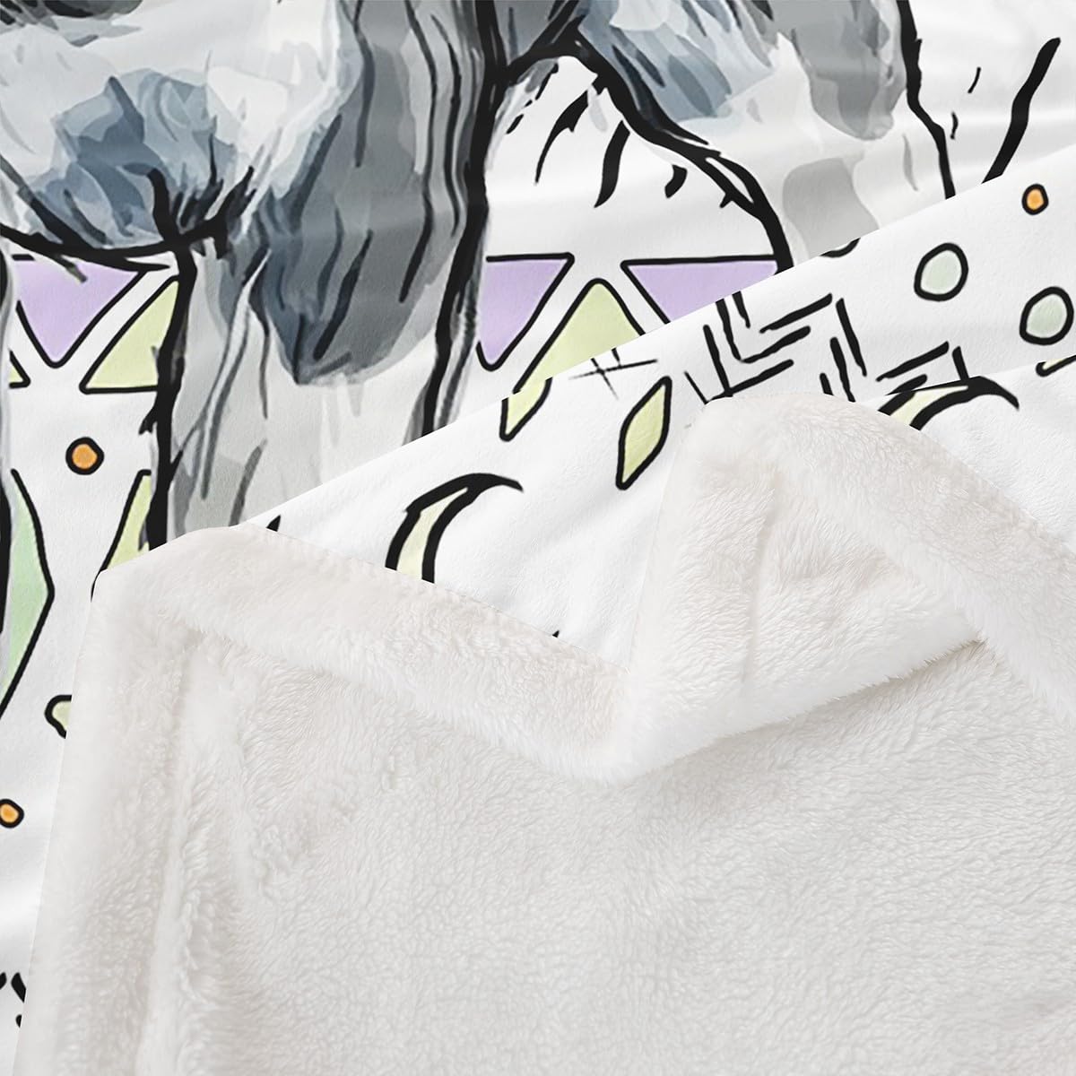 Erosebridal Cartoon Husky Fleece Blanket Western Geometric Aztec Sherpa Blanket 90"x90", Cute Puppy Pet Kawaii Animal Pup Dog Fuzzy Plush Throw