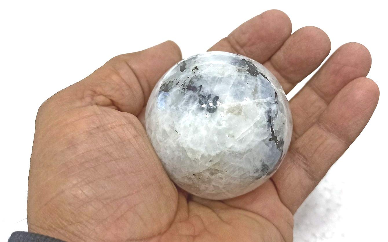 Wholesale Gem Shop Rainbow Moonstone Sphere 40-45 mm with Stand