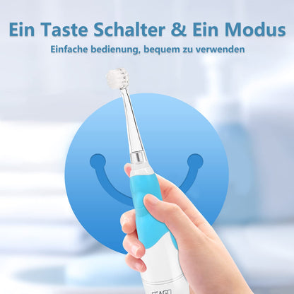 Seago Baby Toothbrush Age 0-2-3 Years Old Electric Toddler Kids Battery Powered Sonic Tooth Brush with Timer LED Light and 4 Soft Brush Heads for 6 Months and Up SG513 (Baby Blue)