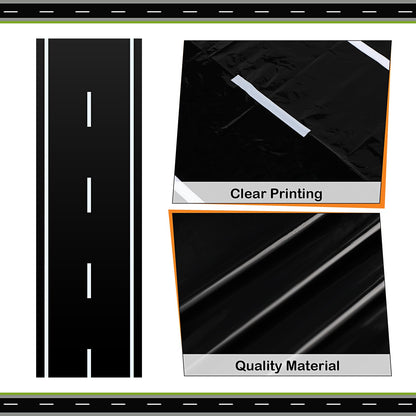 Remagr Racetrack Floor Running Black Racer Party Decoration Mat Road Table Runner Long Racetrack Tablecloth Drag for Party (Simple Style,118 ft X 2 ft)