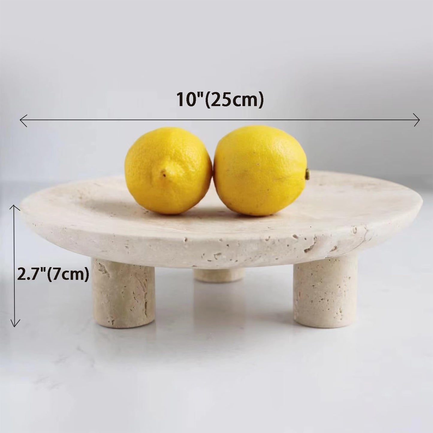 Nawgnail Handmade Travertine Fruit Bowl for Kitchen Counter 10", Large Decorative Bowl for Home Decor, Modern 3-Legs Serving Plate, Key Bowl for Entryway