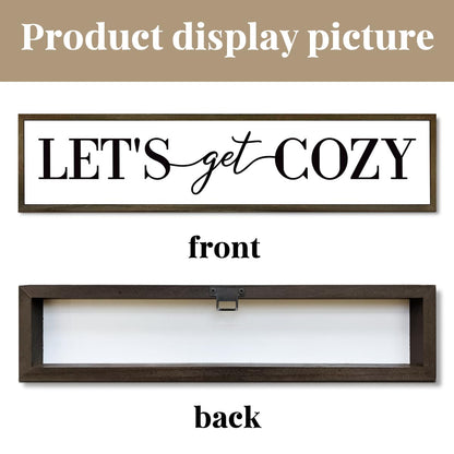 Let's Get Cozy Sign, Framed Wood Sign for Housewarming Gift, Farmhouse Country Wall Signs, Home Wall Decor Wood Framed, Wooden Box Sign Desk Décor, Tiered Tray Decor, Cozy Wall Art