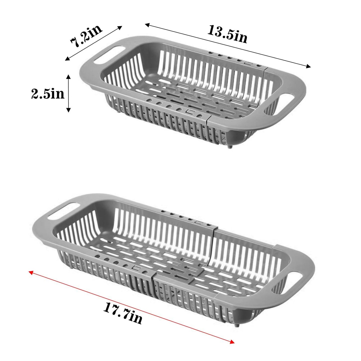 MineSign Extendable Over the Sink Colander Fruits and Vegetables Drain Basket Adjustable Strainer Sink Washing Basket for Kitchen (Grey)