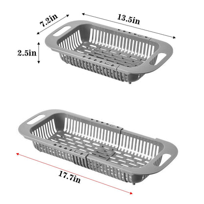 MineSign Extendable Over the Sink Colander Fruits and Vegetables Drain Basket Adjustable Strainer Sink Washing Basket for Kitchen (Grey)