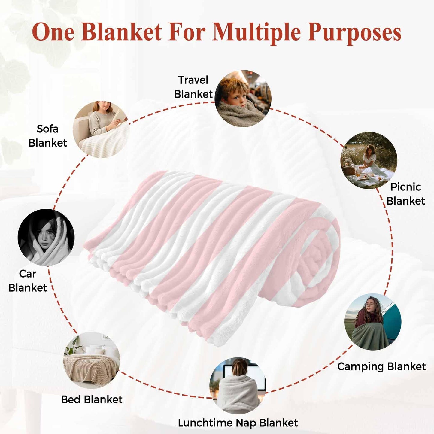 Pink Striped Throw Blanket, Farmhouse Vertical Stripes Fluffy Soft Blankets for Couch Bed Travel, Simple Plush Microfiber Striped Flannel Modern Blankets, Lightweight Sofa Blankets 30"x40"