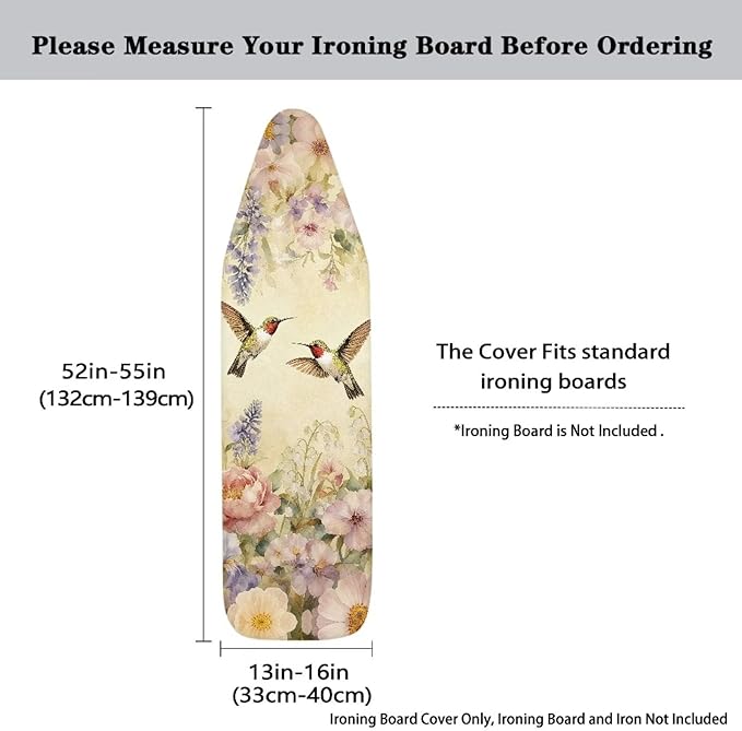 Purple Bird Flowers Ironing Board Cover Stretchy Extra Wide Table Top Ironing
