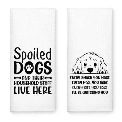 WUUCK00 2pcs Spoiled Dogs Live Here Funny Kitchen Towel, Cute Dog Mom Kitchen Decor Dish Tea Hand Towel, Housewarming Gifts for Pet Lover Dog Owners, Christmas New Puppy Gifts for Family Friend