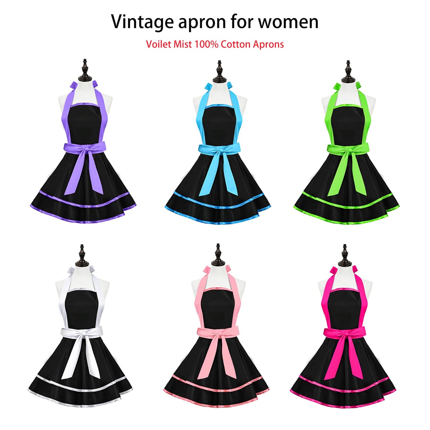 Violet Mist Cute Lovely Retro Aprons for Women Girls Lady Sexy Vintage Aprons Black Purple Vintage 50s Apron Halloween Christmas Apron Cooking Kitchen Ruffle Apron for Housewife Waitress Mother's Gift