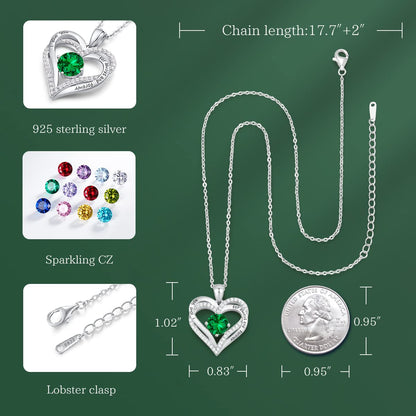 CDE Valentine's Day Gift Forever Love Heart Necklaces for Women, Wedding Anniversary, Birthday Mothers Christmas Day Gifts for Mom, Mother, Wife, S925 Silver Jewelry with Birthstone Pendant
