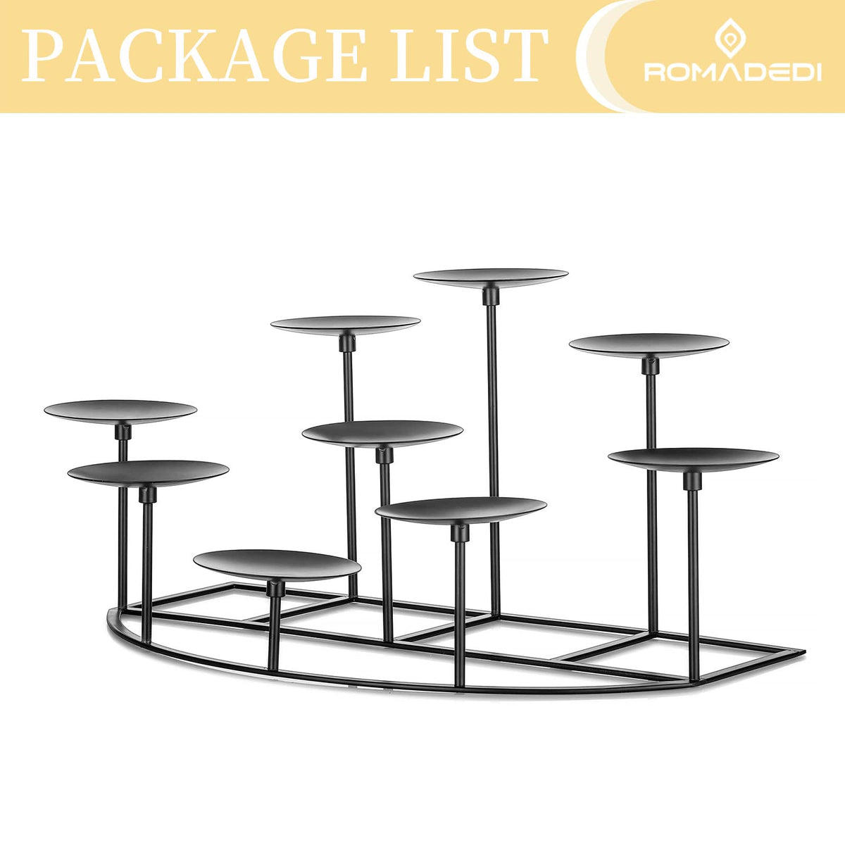 Romadedi Fireplace Candle Holder 9 Candelabra - for Pillar Candles Black Candle Stand Iron Table Centrepiece Mantle Floor Decor Christmas Advent Decoration