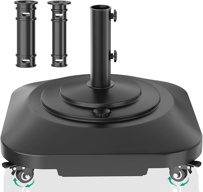 Umbrella Base with 5 Wheels, Upgraded 145lb Umbrella Stand Base, Heavy Duty & Windproof, Fillable Umbrella Base Mobile Umbrella Outdoor for Patio, Deck, Poolside, Lawn, Fits Most Sized Umbrellas