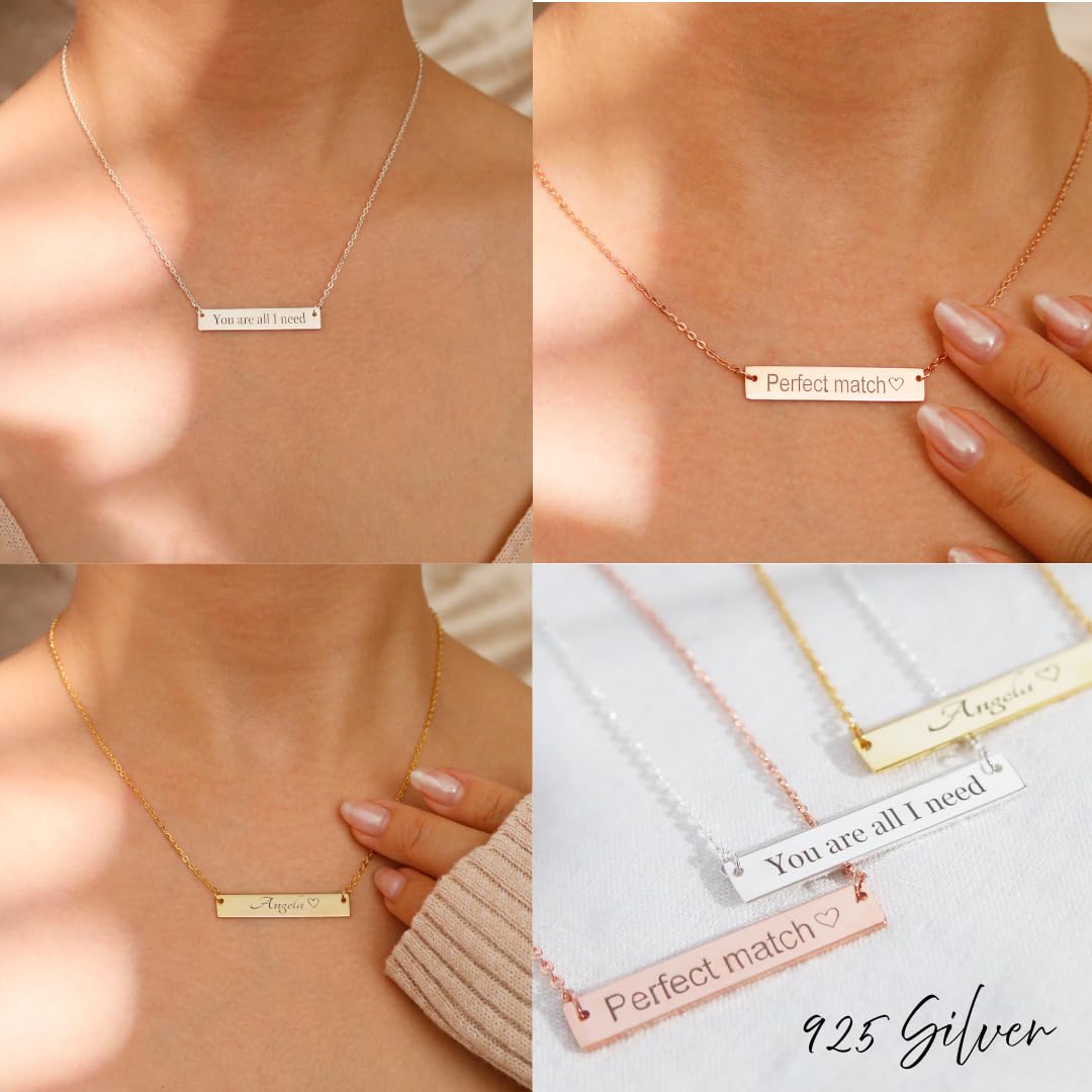 Petite Boutique Customizable Your Name Bar Necklace Personalized Mothers Day Gift Custom Jewelry 16K Plated Aniversary bridesmaid Gift for Women Gold Silver Rose Gold