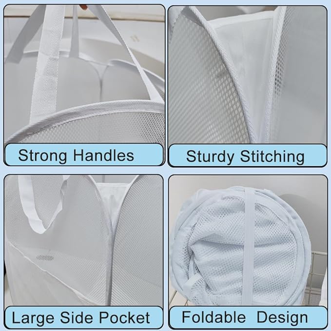 Pop Up Laundry Hamper, Reinforced Mesh Laundry Basket