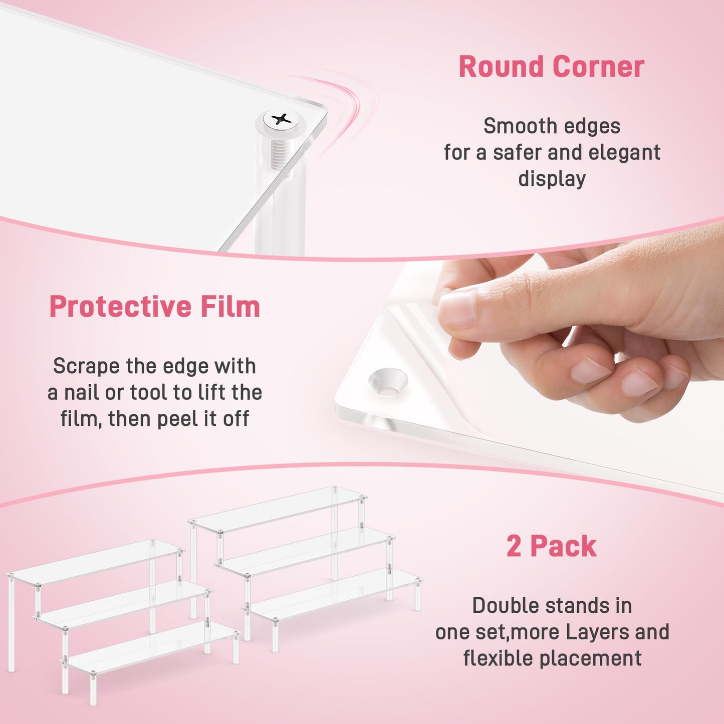 2 Packs Acrylic Display Stand Riser,3 Tier Perfume Organizer Cupcake Stand Acrylic Pop Shelves Holder,Clear Desk Display Shelf for Figure,Trinket,Collectibles,Dessert Stands for Party Decor-11.6in