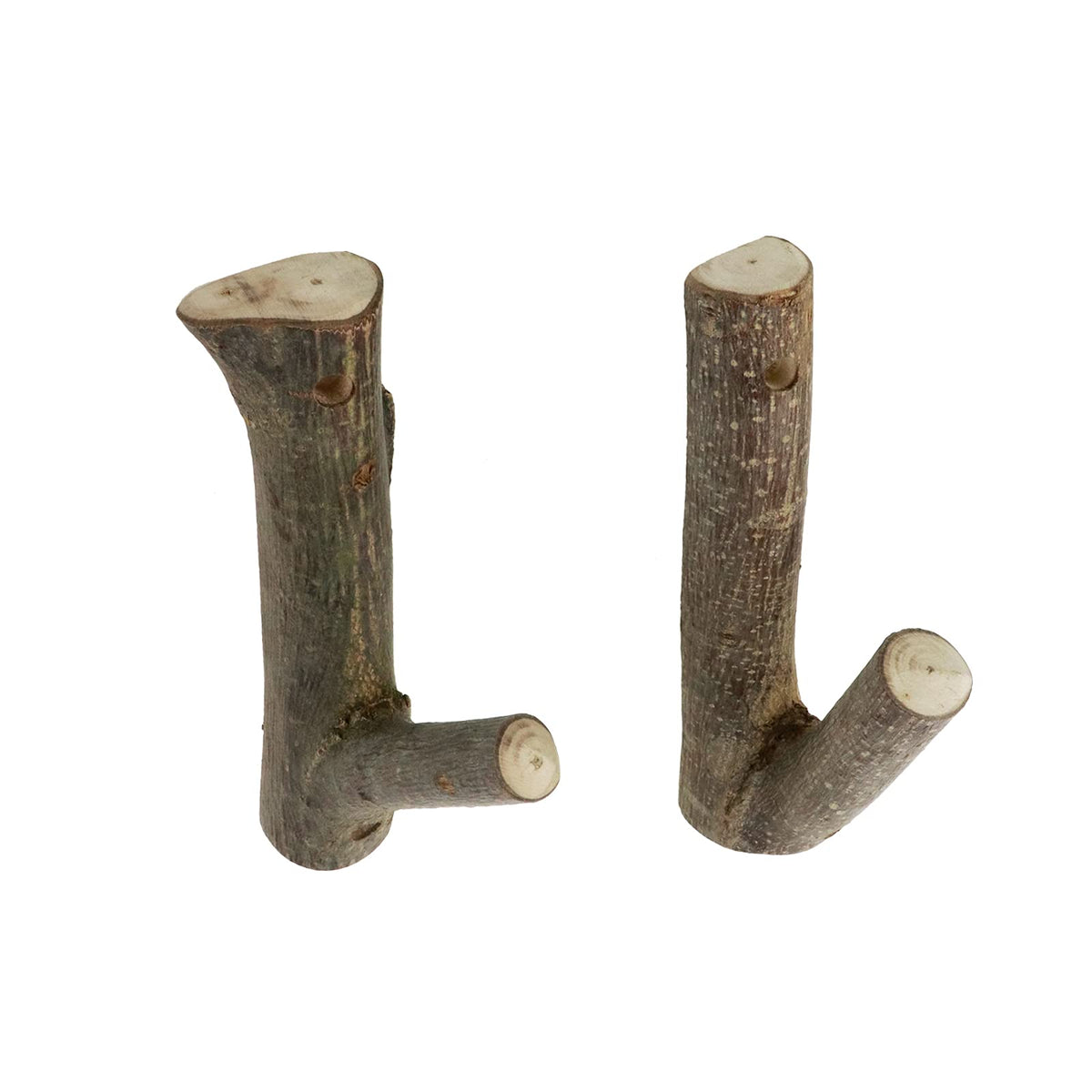 Tsnamay 2Pcs Real Wood Tree Branch Wall Hook, Farmhouse Rustic Decorative Wooden with Bark Trunk Thickness 2cm-3cm with Screw