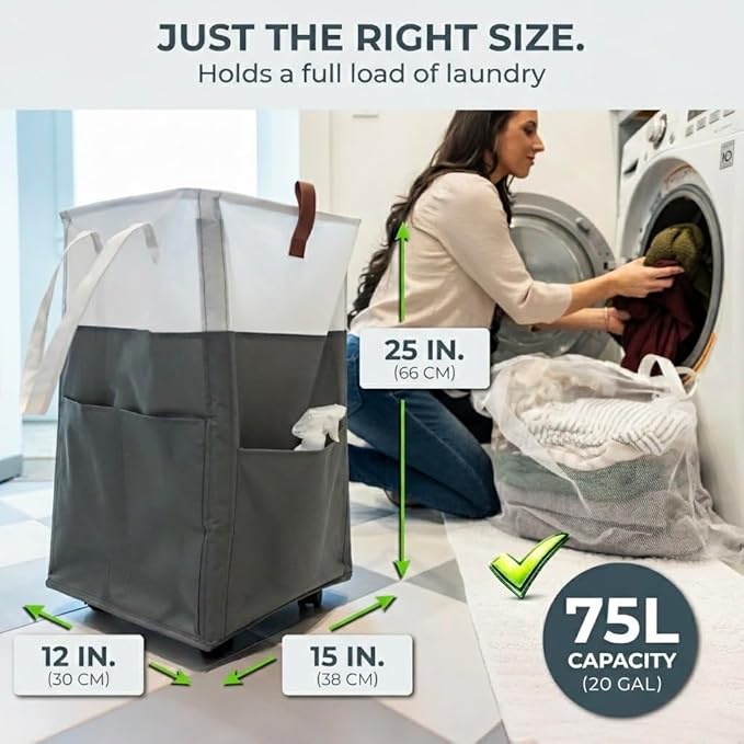 Laundry Basket with Wheels – Foldable, Space-Saving, Fabric Slim Laundry Hamper