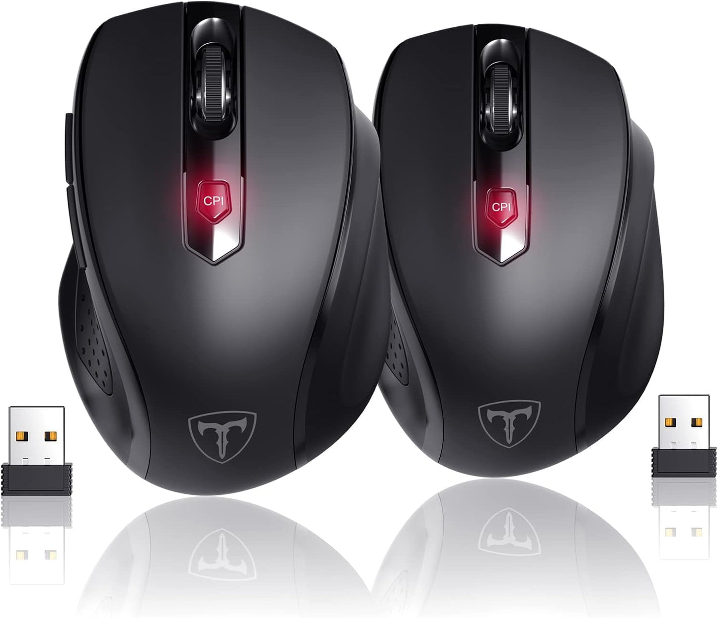 Wireless Mouse, D-09 Computer Mouse USB Cordless Mice for Laptop, Ergo Grips, Lightspeed 5-Level 2400 DPI, 16 Months Battery, Portable for PC Mac Chromebook (Black)