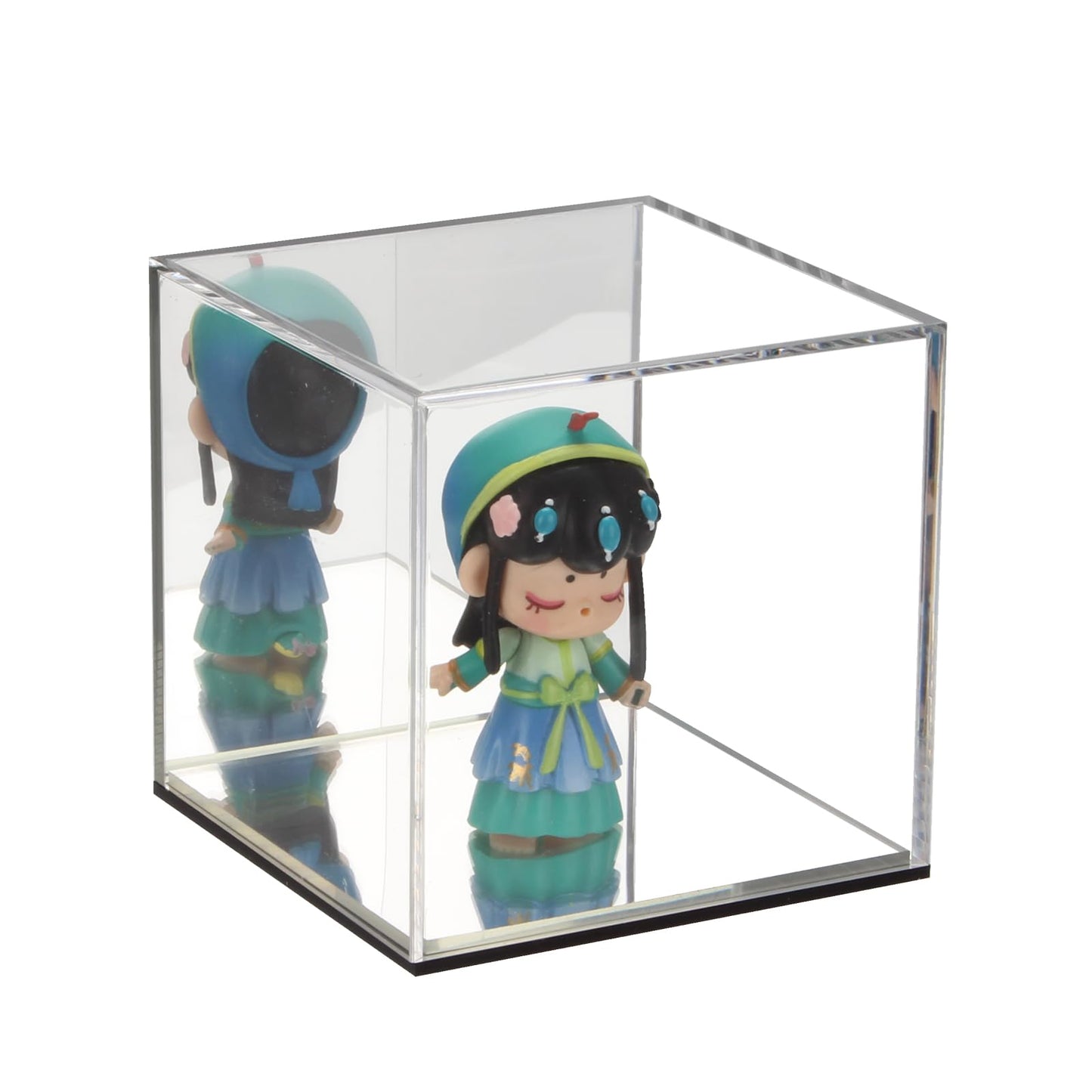 Kcgani Mirrored Clear Acrylic Box for Collectibles Display, Assemble Display Case with Mirror Background, Alternative Storage Showcase for Collectibles Crystals Minerals Slab Fossil Coral, 4x4x4Inch