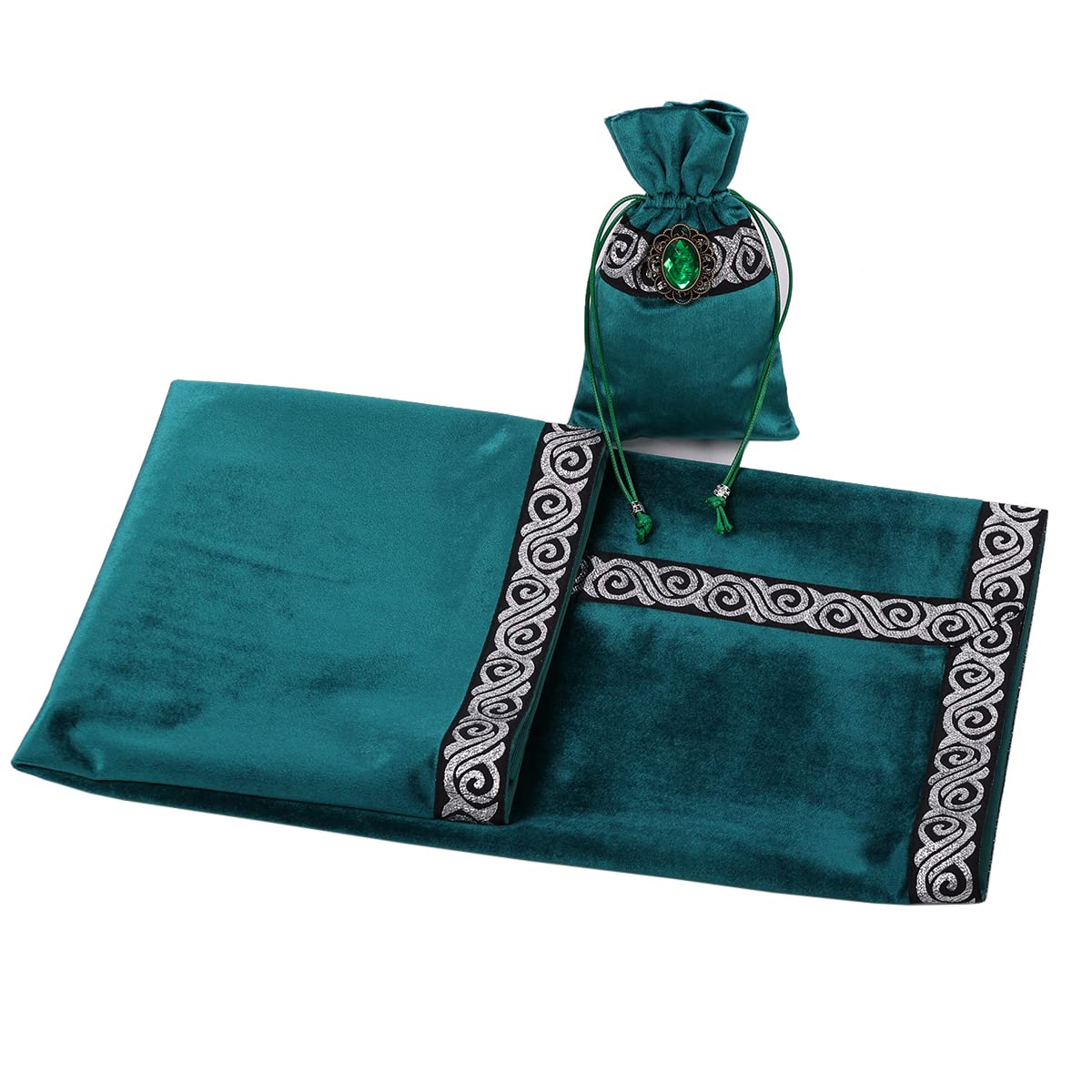 BLESSUME Wicca Square Altar Tarot Table Cloth for Reading with Card Pouch 24.4 * 24.4 inch (Green 1)