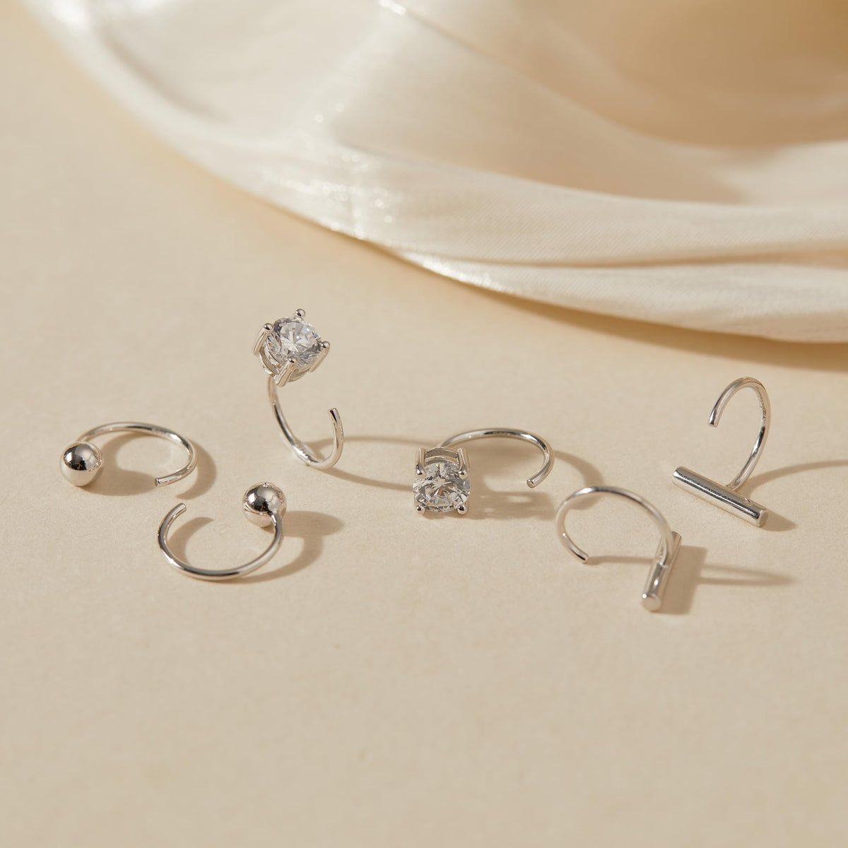 Half Hoop Earrings Set 925 Sterling Silver Bar Huggie Earrings Little Ball Huggie Hoops Cubic Zirconia Hugger Hoop Earrings for Women Open Hoop Earrings 3 pairs