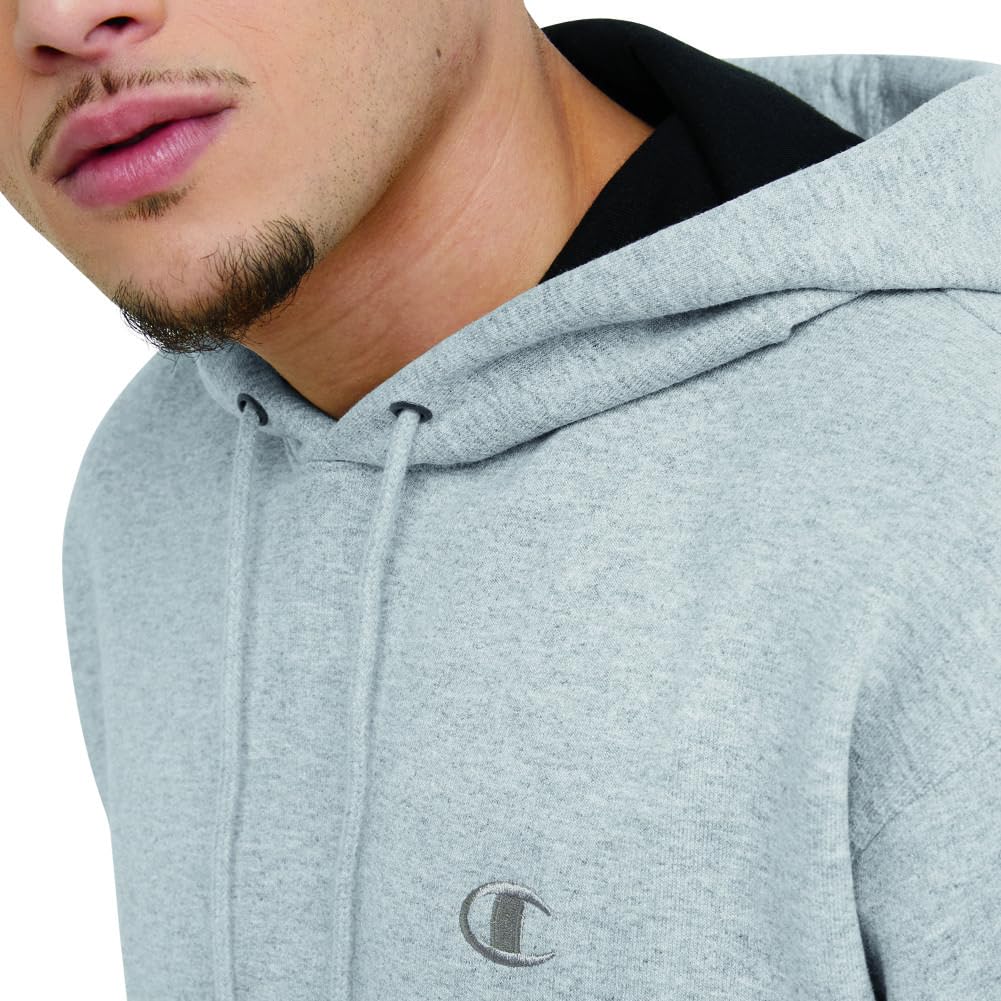 Champion Men's Pullover Fleece Hoodie, Standard Fit, Midweight, Available in Regular and Big & Tall, Oxford Gray-C Logo, Medium