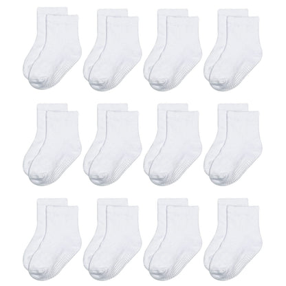 12 Pairs Non-Skid Cotton Socks with Grip for Baby Toddler Boys Girls(8#White,1-3 Years)