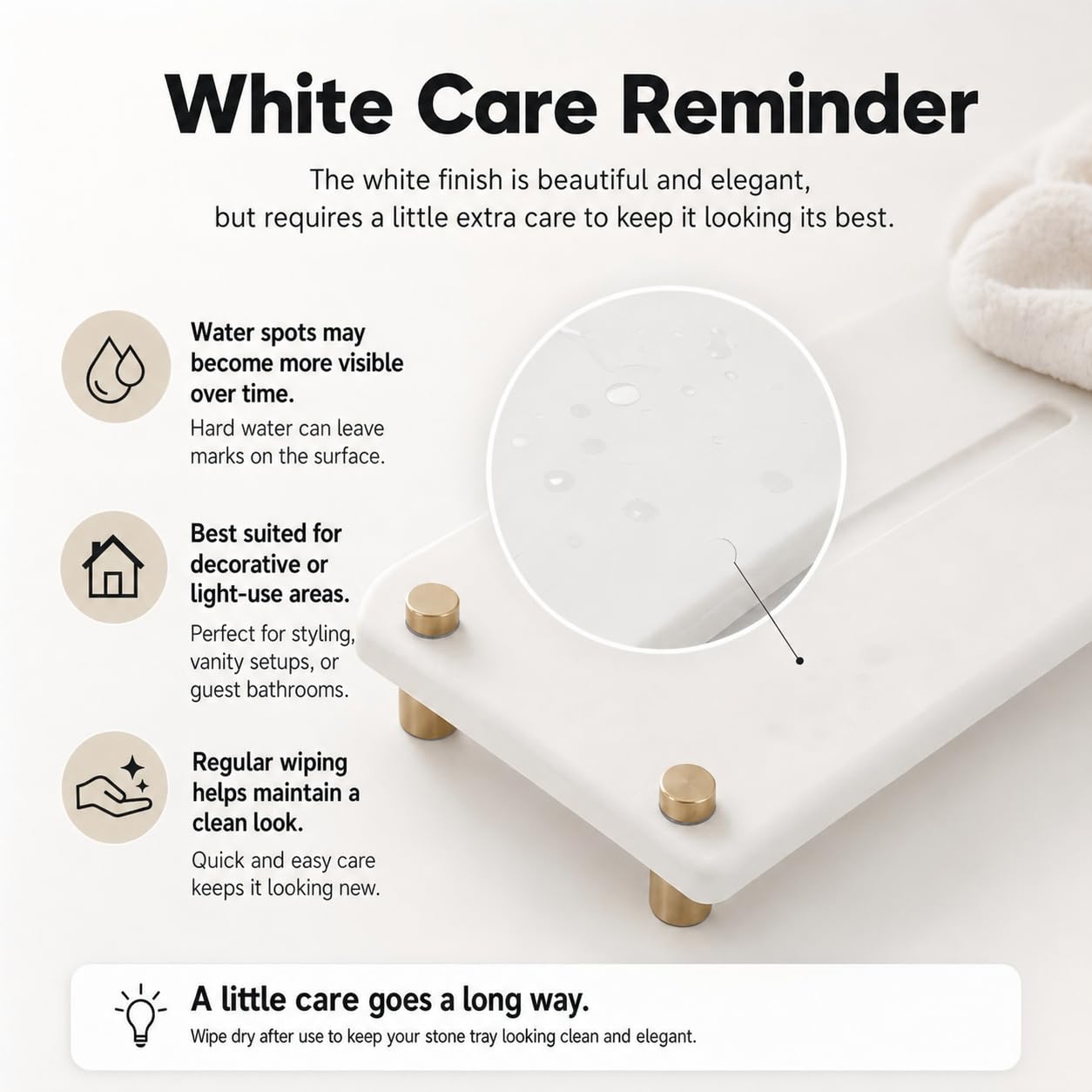 Razborci Water Absorbing Stone Sink Caddy Kitchen Sink Organizer Tray, Diatomite Bathroom Counter Tray, Gold Faucet Drying Mat Coaster Soap Dish Rack Riser Dispenser Sponge Holder, White 10" x 4"