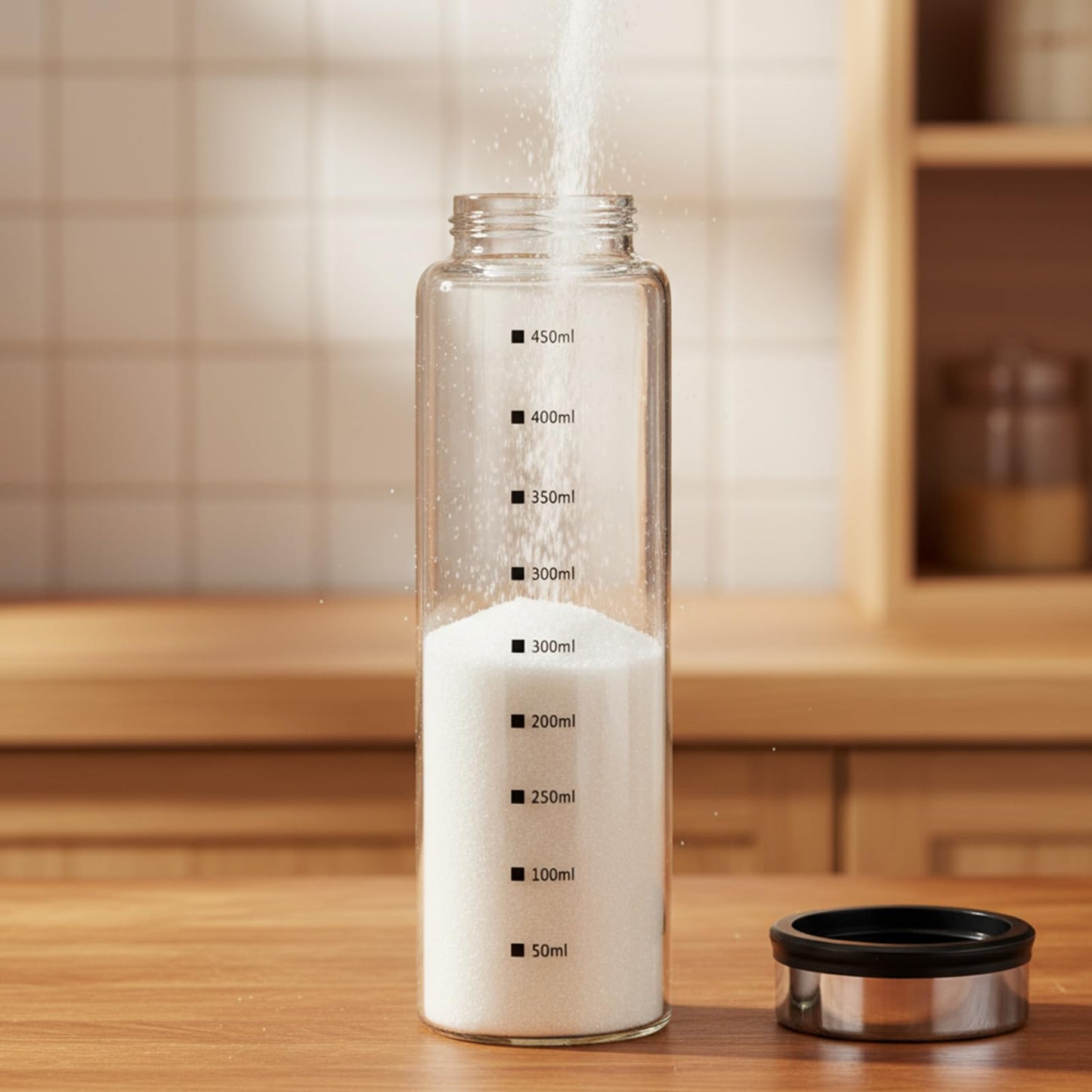 Kifmurase 4Pcs Salt Pepper Shakers with Adjustable Outlet Holes, 4 Sizes Clear Glass Shaker Bottles, Salt Shakers for Kitchen, Spice Seasoning Cans for Kitchen Decor Home Restaurant BBQ Camping