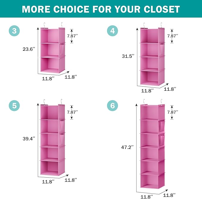 YOUDENOVA Hanging Closet Organizer, 3-Shelf Closet Hanging Storage Shelves