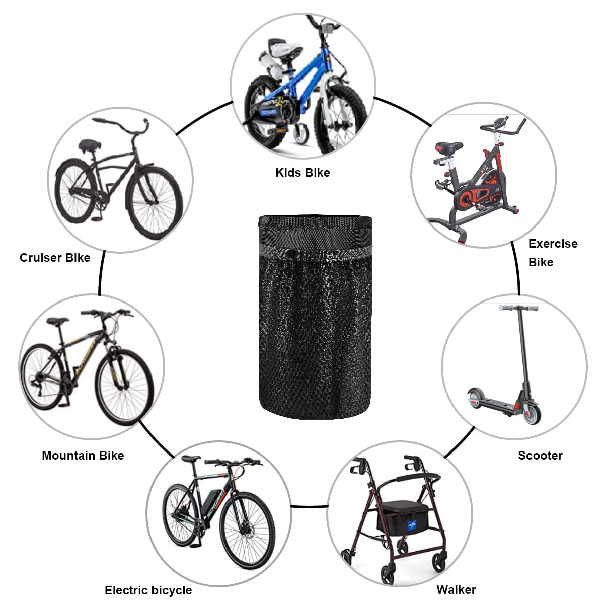 Caudblor Bike Water Bottle Holder Bag for Kid Adult, Insulated Bicycle Coffee Cup Holders with Phone Storage, Black Handlebar Drink/Beverage Container for Walker/Cruiser/Exercise/Mountain Bike