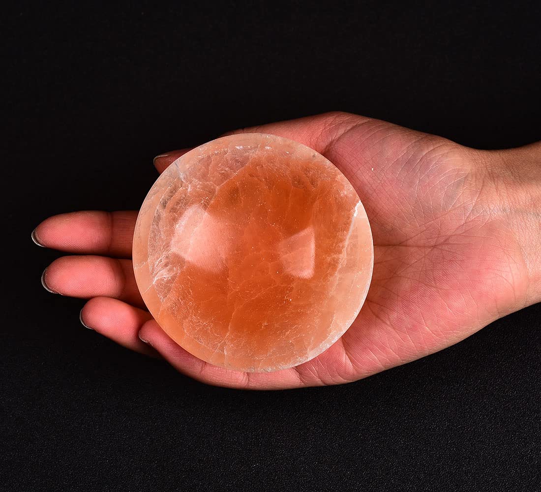 JIC Gem Selenite Charging Bowl Healing Crystals Holder Orange Selenite Tray Small Home Office Decor 3 Inch
