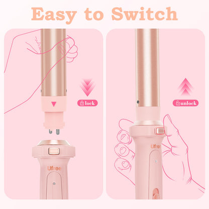 Birthday Gifts for Women, Ufree 5 in 1 Curling Iron with Interchangeable Ceramic Barrels (0.35"-1.25"), Curling Wand Set with Flat Iron Hair Straightener, Instant Heat Up, Dual Voltage Hair Curler