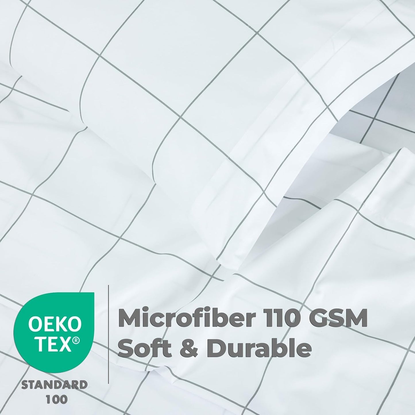 Dreamology Queen Sheet Set - 4 Pieces Microfiber Sheet, Printed Sheet Set with Solid Cuffed Detail, Includes 1 Flat Sheet, 1 Deep Pocket Fitted Sheet and 2 Pillowcases, Queen Sheets – Geo