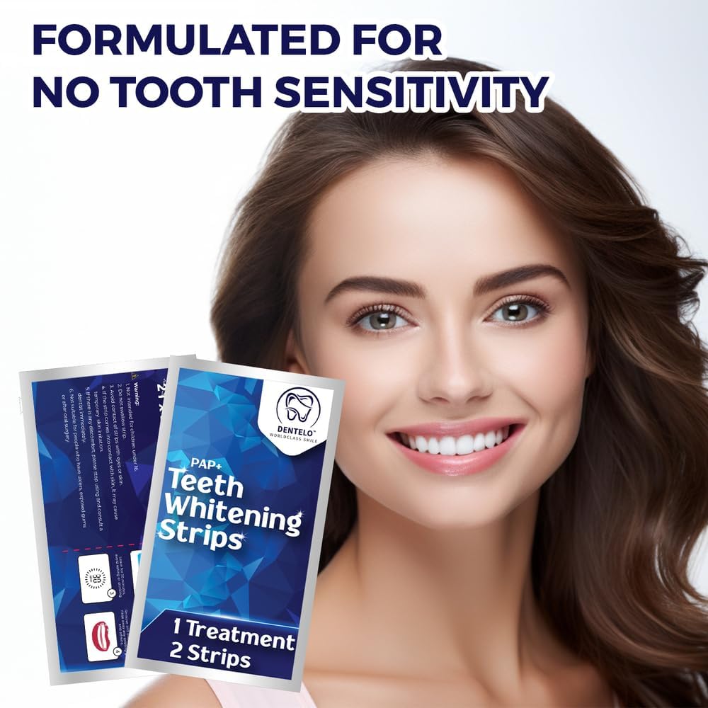DENTELO Professional Teeth Whitening Strips,42 Non-Sensitive, Safe for Enamel, Anti Slip, Dentist Formulated Teeth Whitener Strips, Adavance Pap Whitening Stripes