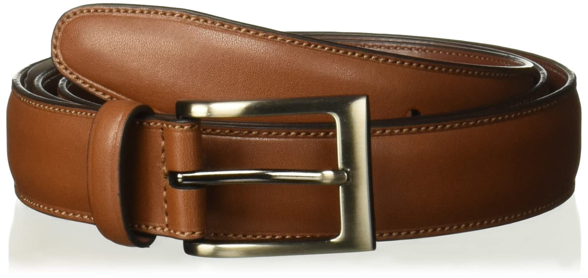 Perry Ellis Men's Timothy Leather Belt with Stitched Edges, Silver Prong Buckle, 1.5" Width (Available in Big & Tall), Brown, 30