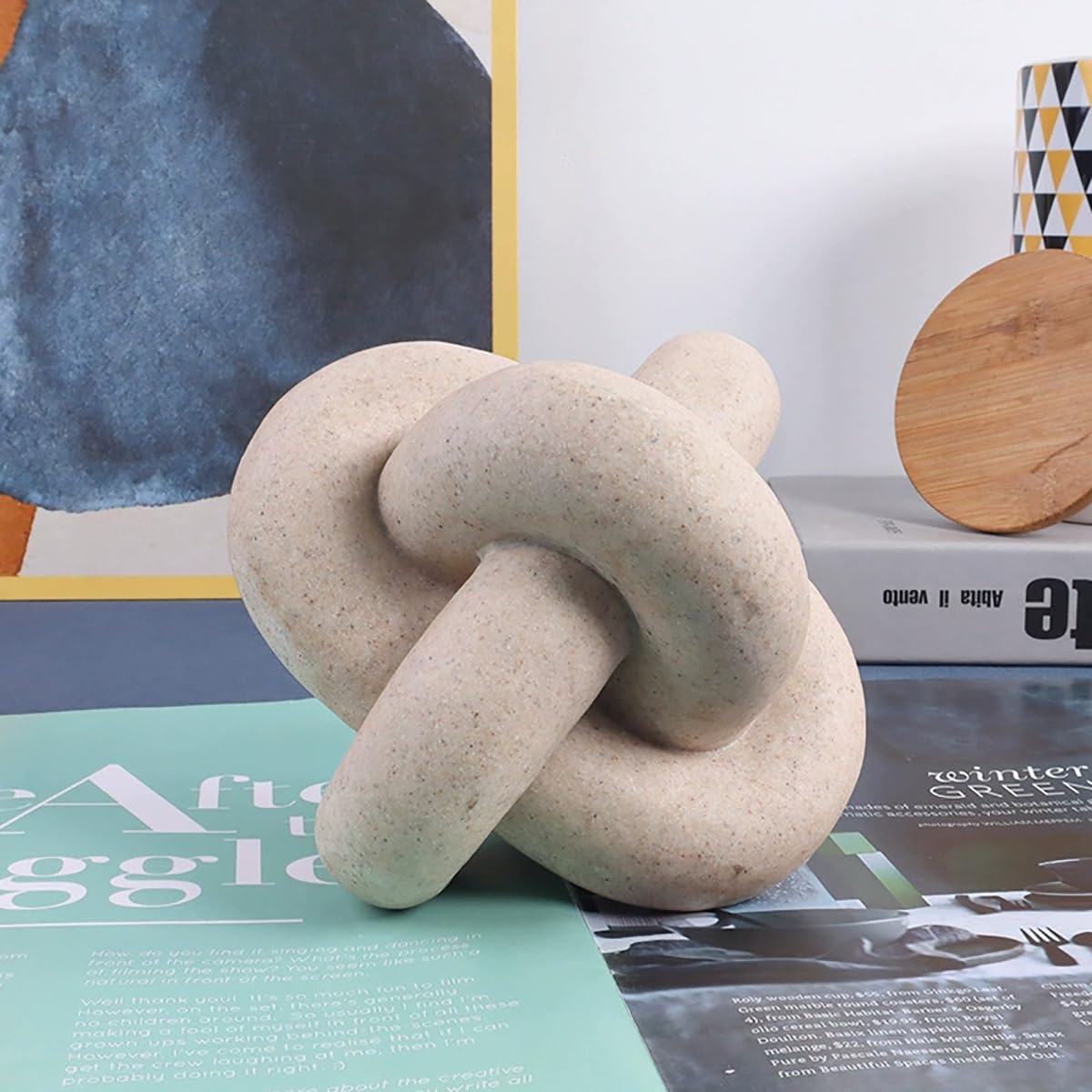 Semeid Handmade Sandstone Geometric Knot Sculpture Decor