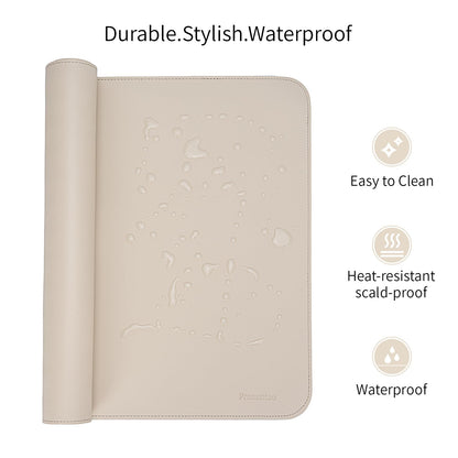 PROMATTOO Oversized Non-Slip Desk Pad Protector with Premium Gift Box – Vegan Leather Waterproof Laptop Mat for Keyboard & Mouse, Grips Desk Firmly – Large Office Pad– Warm Beige
