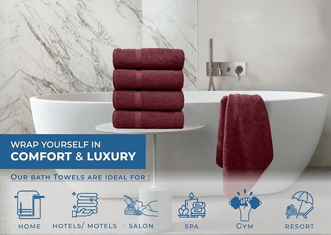 DAN RIVER Bath Towels Set of 4, 27 x 54 Inches, 100% Cotton, Larger & Lighter