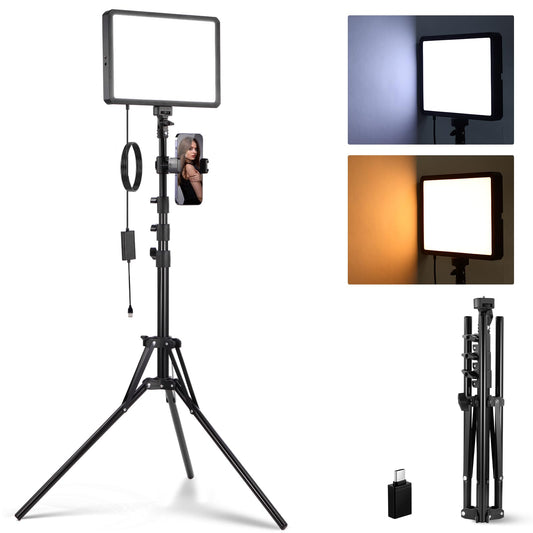 NEEWER Basics LED Video Panel Light, Studio Lighting Kit with 59''/150cm Tripod Stand Phone Holder for Video Recording Photography Streaming Podcast, 850lx/0.5m Bi Color 2700-6500K Dimmable, BP300