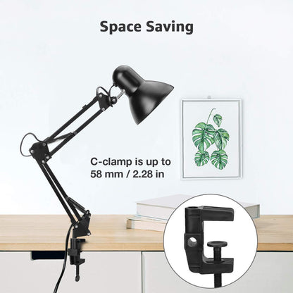 Lepro Desk Lamp, E27 Swing Arm Desk Lamp with Clamp, Classic Black Table Lamp, E27 Bulb Holder, Flexible Black Desk Light for Study Desk, Office, Bedroom, Reading, Nails, Back to School and More