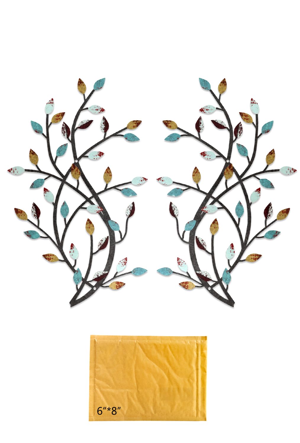 Meltset Metal Tree Leaf Wall Decor, Vine Olive Leaf Branch Wall Art, Wrought Iron Scroll Artwork, Decorative Wall Sculptures Above The Bed, Living Room, Hallway, Indoor and Outdoor（S/Farmhouse）