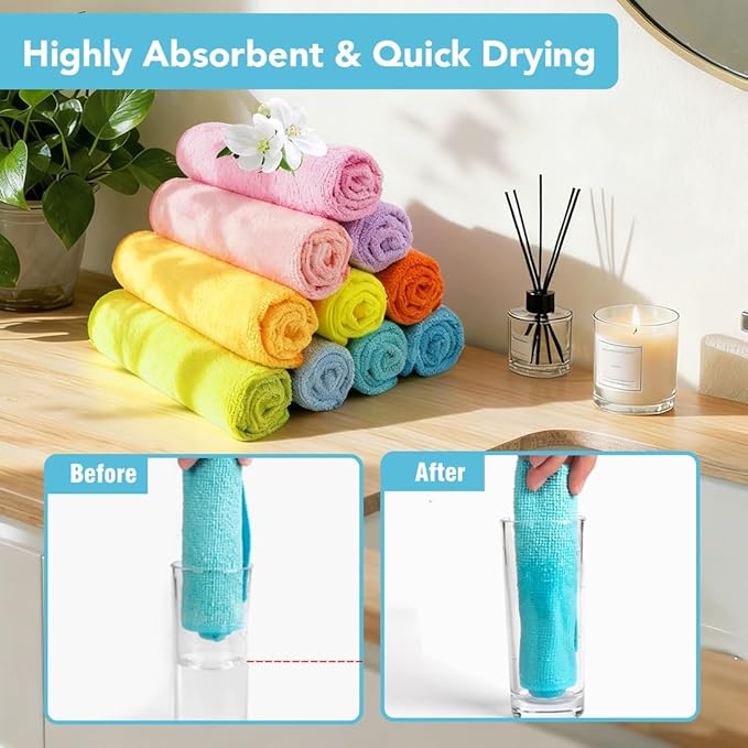 Orighty Washcloths, 20 Pack Microfiber Face Towels, Highly Absorbent and Soft