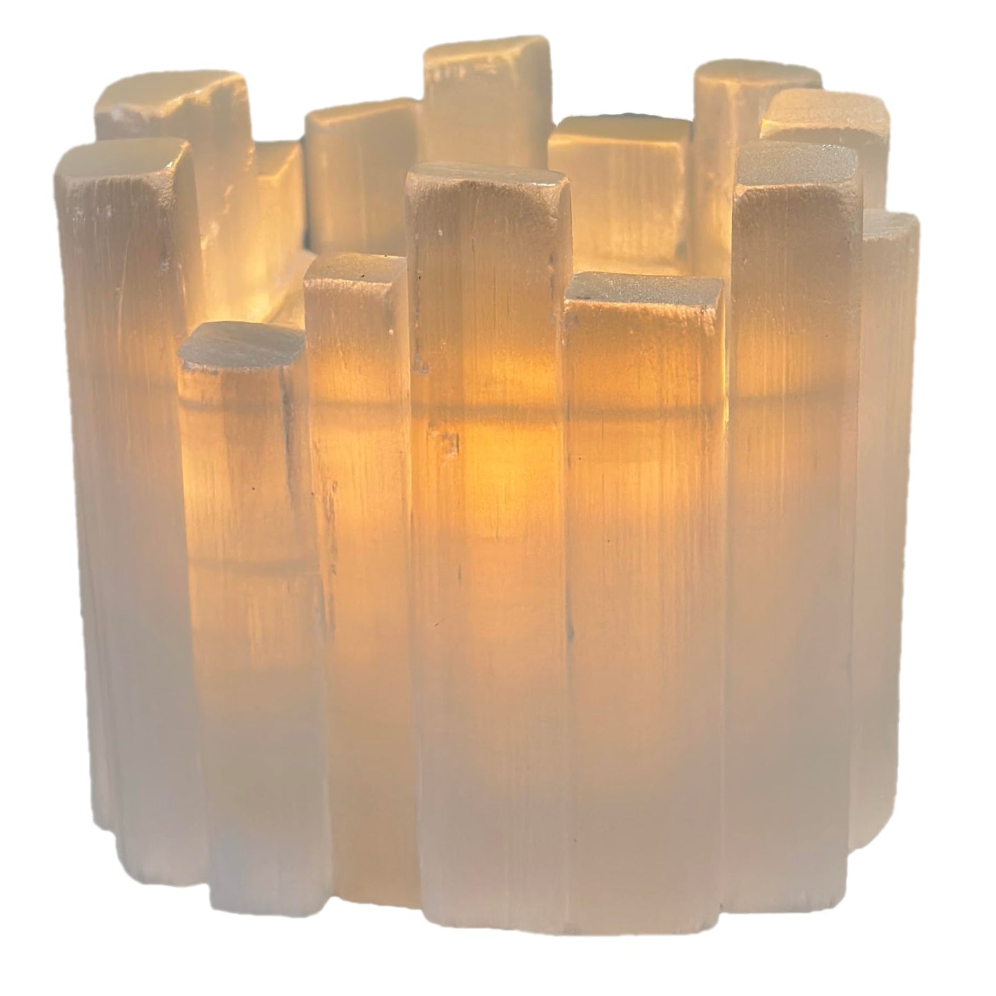 Selenite Candle Holder - Healing Crystal Tealight Holder for Meditation Tranquility & Energy Balance - Square Irregular Selenite Lamp Crystal for Healing Stone