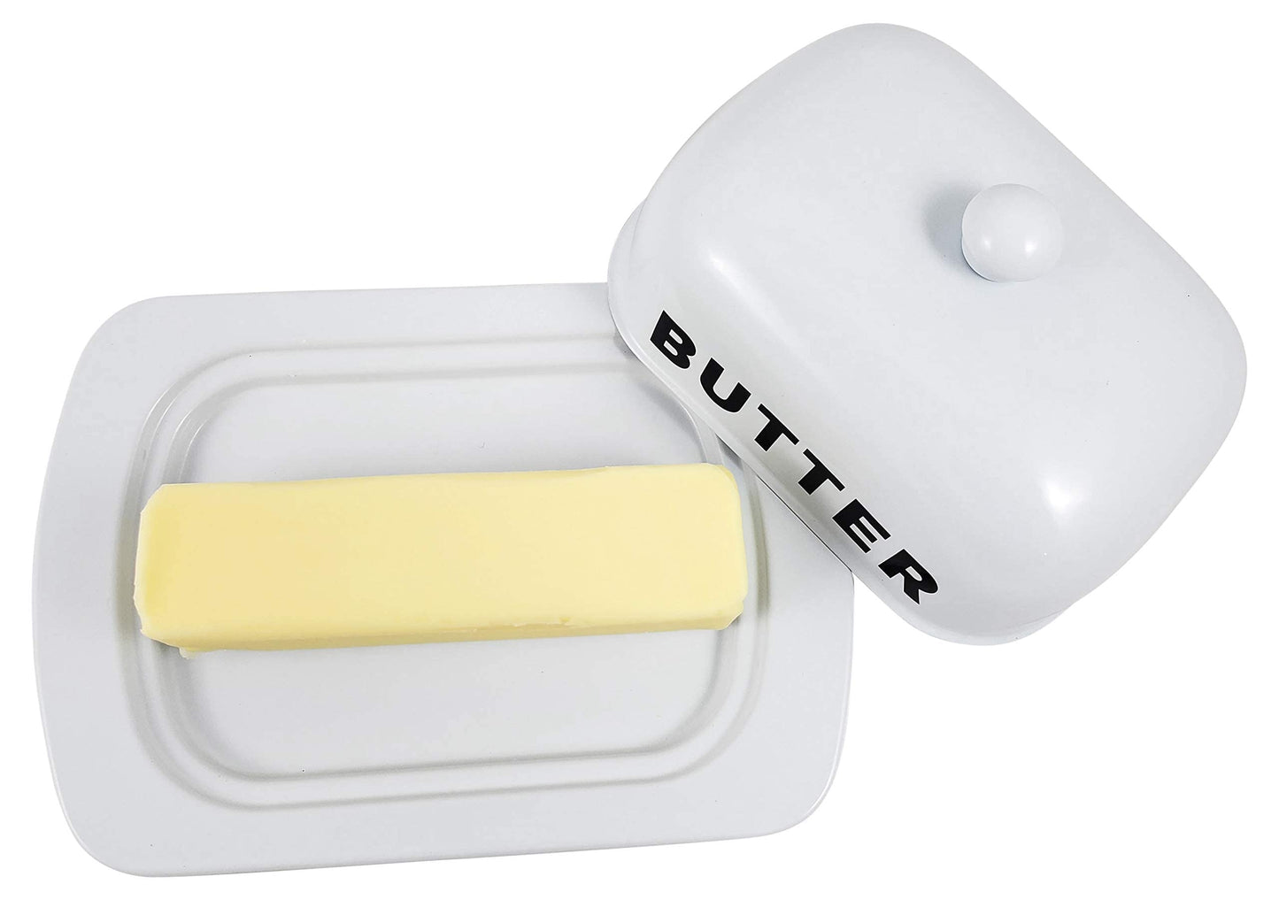 Metal Storage Canisters and Containers for Home and Kitchen Organization, Function, and Decor (White Butter Dish)