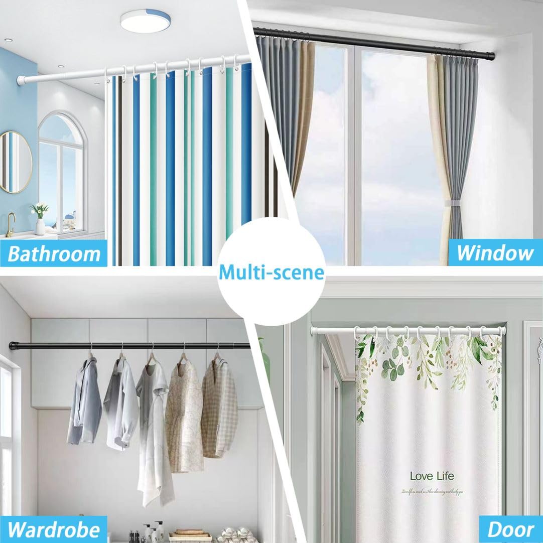 1PC Tension Rod No Drill Shower Curtain Pole Extendable Curtain Poles Shower Curtain Rail for Bathroom, Window, Door, Wardrobe, 73-145cm/28.74-57.09Inch(Diameter:25mm) White