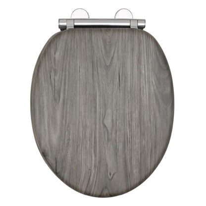 AQUALONA® Luxury Grey Oak Effect Toilet Seat - Soft Close MDF Moulded Wood Seat with Quick Release Button and Durable Hinges - Comfortable, Easy to Clean and Install with Universal Fittings
