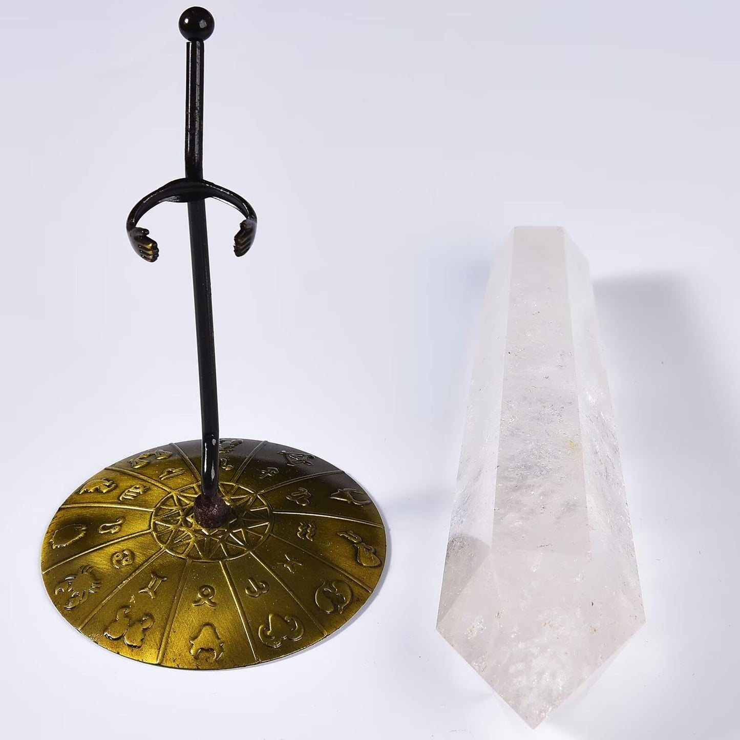 White Crystal Wand Point Long Healing Crystal Scepter Decorative Stone Reiki Meditation with Display Stand Home Office Decor 0.6-0.8LBS