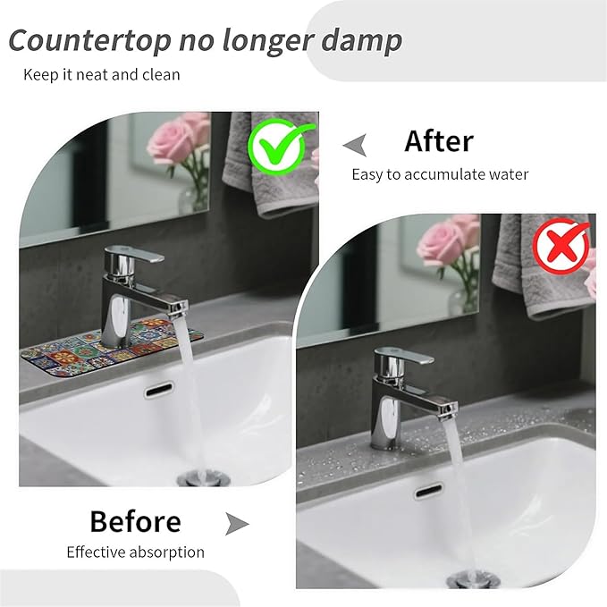 Kitchen Sink Splash Guard，Colorful Mexican tile Faucet Mat Sink Gadgets-Super