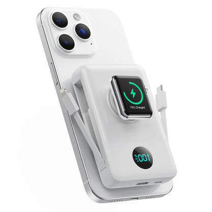 Magnetic Portable Charger 10800mAh for iPhone with Built-in Cables, 6-in-1 Wireless Power Bank with iWatch Charger, LCD Display 25W PD Fast Charging Battery Pack for iPhone 16/15/14/13/12, Apple Watch